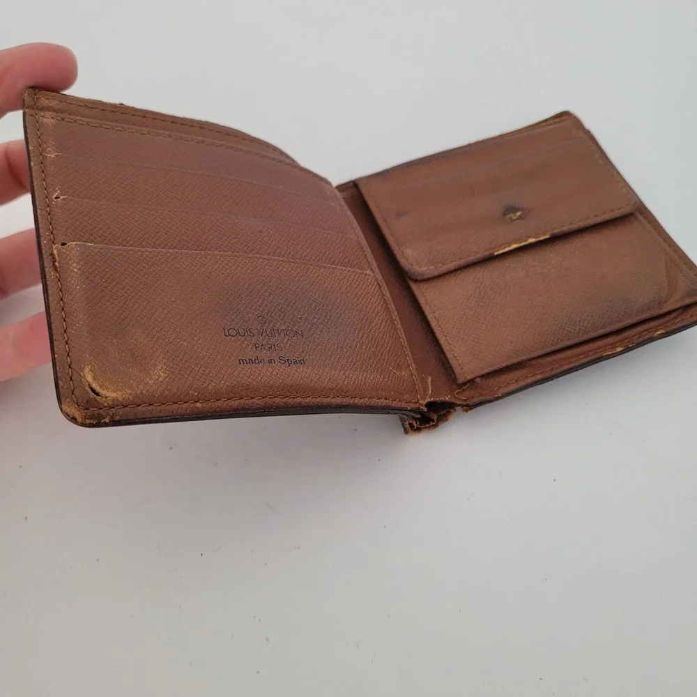 Louis Vuitton Monogram Bifold Wallet Brown Canvas Coin Pocket Made in Spain
